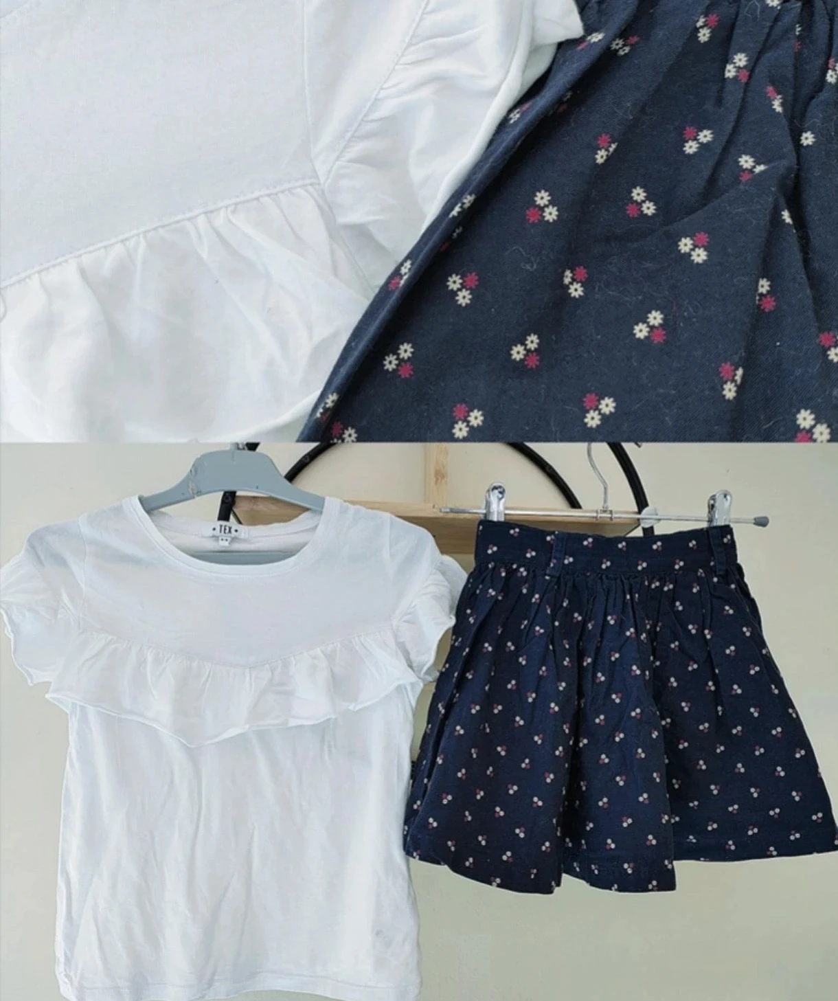 6 ans ensemble été teeshirt tex (5-6 ans taille grand) et jupe Okaïdi (6 ans)